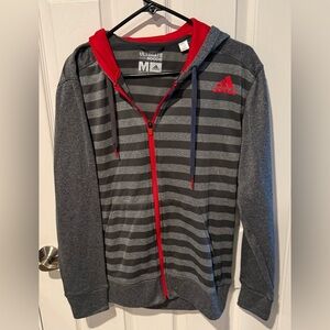Adidas Ultimate Hoodie Charcoal and Crimson Striped Zip Sz M